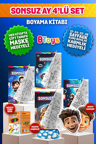 BToys BOYAMA KİTABI SETİ - SONSUZ AY - KURU BOYA, MASKE VE KALEM KUTUSU HEDİYELİ