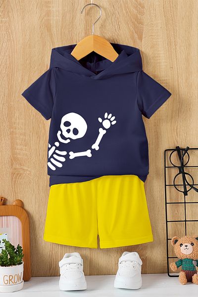 MYADA New Season Hooded Hello Skeleton Printed 2-Piece Children's Set 23466