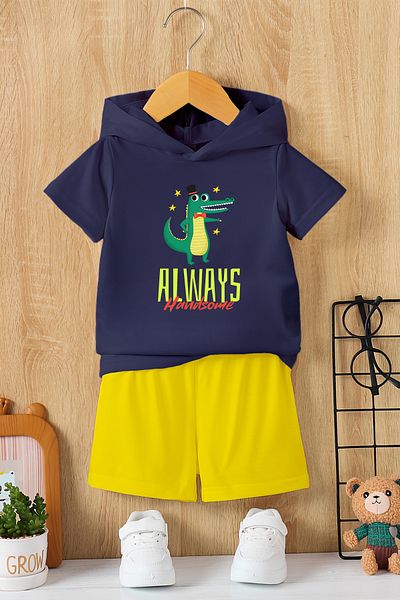 MYADA New Season Hooded Always Crocodile Character Printed 2-Piece Children's Set