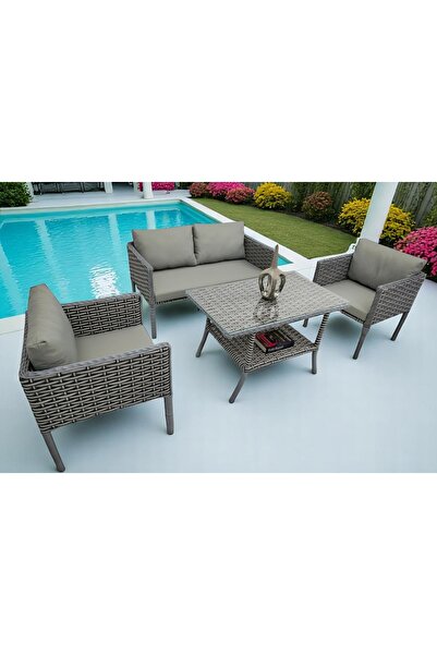 Vivense LETRA RATTAN İKİLİ BAHÇE MOBİLYASI, GRİ