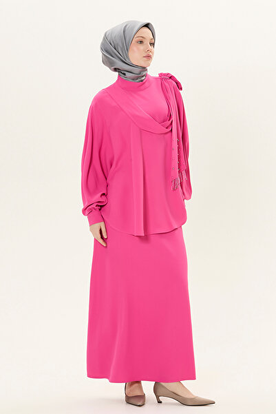 Setrms Taş İşlemeli Fularlı Gömlek & Kloş Etekli Takım