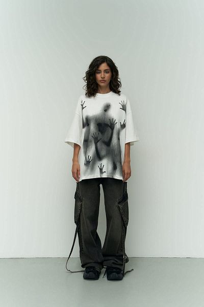 MAİ COLLECTİON Bílé oversize tričko Ghost