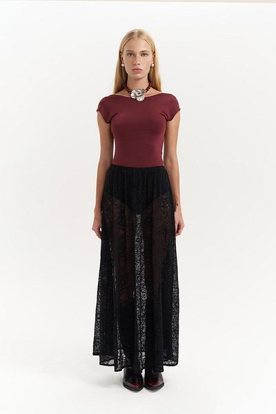MAİ COLLECTİON Fusta lungă din dantelă neagră Seena