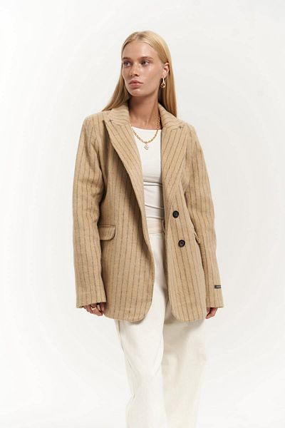 MAİ COLLECTİON Taupe Striped Blazer - Λεπτομέρεια ραφής Peters