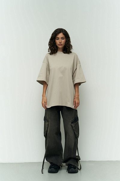MAİ COLLECTİON Need Money Beige Oversize T-Shirt