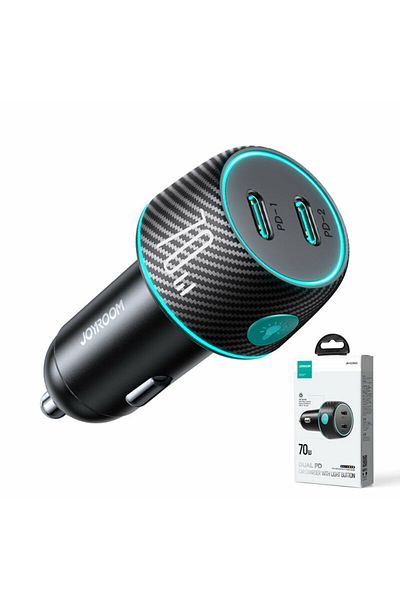 REDz Accessories Încărcător auto Joyroom JR-CCN02, tip C dual, lumini colorate, încărcare rapidă 70W, negru