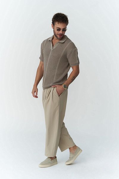 MAİ COLLECTİON Ανδρικό παντελόνι Kenway Lace Detailed Beige