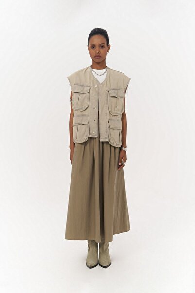 MAI STUDIOS CO. Ivory Khaki Parachute Skirt