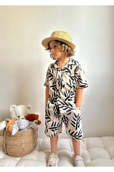 YİGİT BUTİK Boy's Linen Set - Patterned Shirt and Shorts