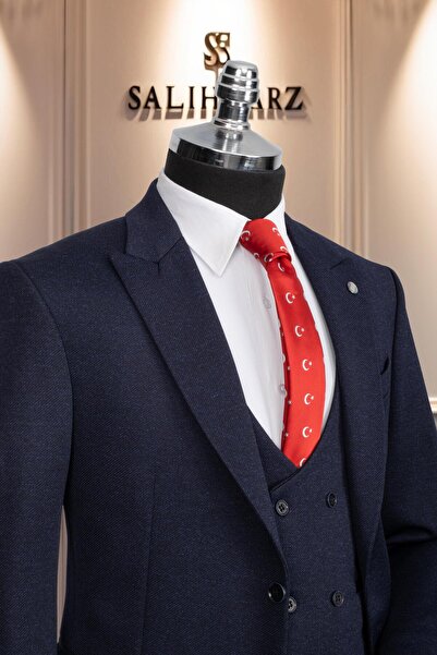 Salihtarzz Takım Elbise Yelekli SlimFit Lacivert SD42168