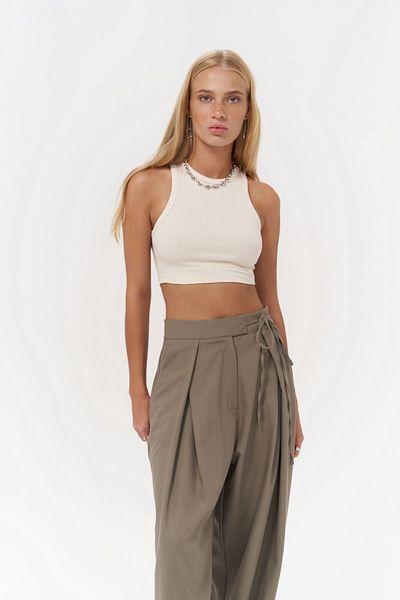 MAİ COLLECTİON Bézs Crop Top - Fleur Corded Halter gallér