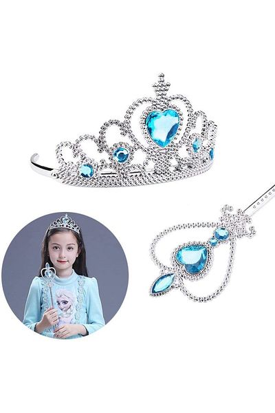 Skygo Frozen Elsa Blue Heart Crown and Blue Scepter Set Kids Size