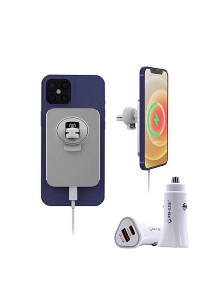 REDz Accessories Set încărcător/suport auto Magsafe, încărcare rapidă, iPhone, wireless, alb