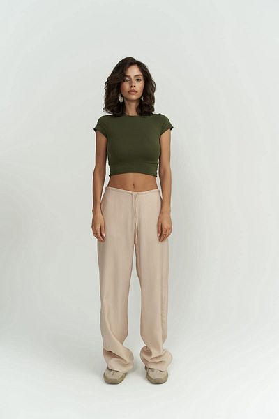 MAİ COLLECTİON Toppin Khaki Combed Cotton Crop