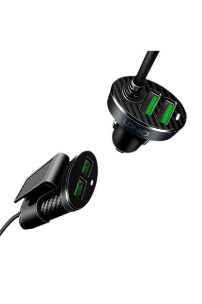 REDz Accessories Încărcător auto cu extensie pentru pasagerul din spate, 4 porturi, Premium, LDNIO C502