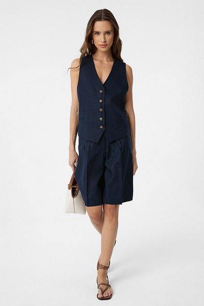 Antioch Navy Blue Linen Blended Women's Tailor Vest