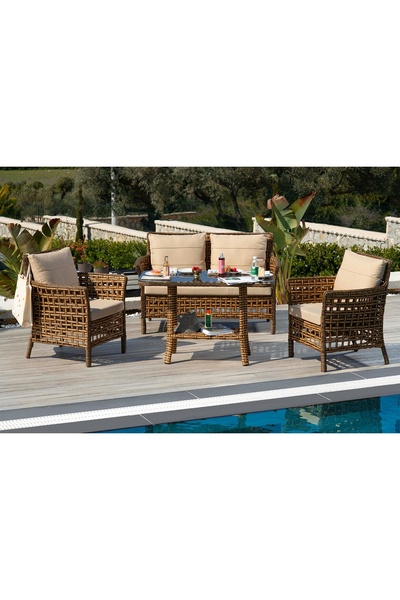 Vivense PAVİA RATTAN İKİLİ BAHÇE MOBİLYASI, KAHVERENGİ