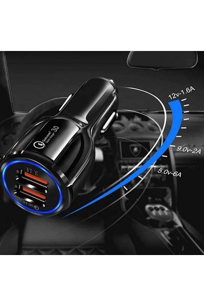 REDz Accessories Încărcător auto cu 2 porturi USB, QC 3.0, încărcare dublă G-C21, universal, negru