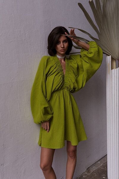 BOHEMAİ Grace Pistachio Green Muslin Dress