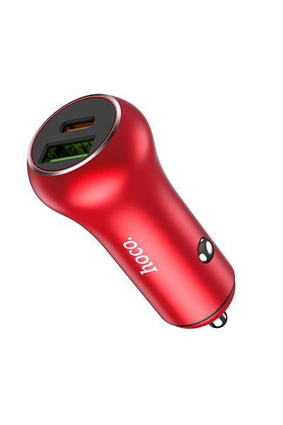 REDz Accessories Încărcător auto Hoco Z38, încărcare rapidă 3.0, putere 20w, 1 port USB 1 port tip C, roșu