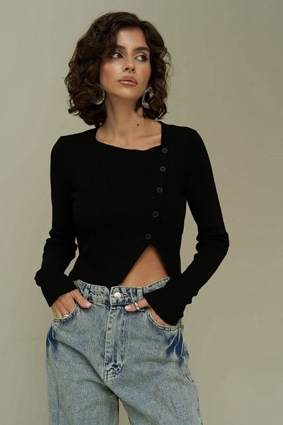 MAİ COLLECTİON Kloe Button Detail Black Knitwear Crop