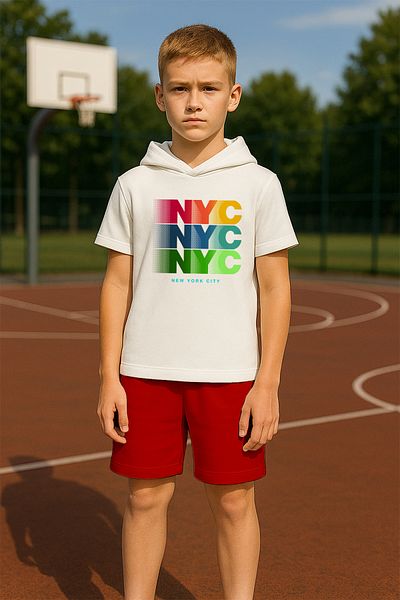 MYADA New Season Hoodie Colorful Nyc Logo Printed 2-Piece Children's Set 19963