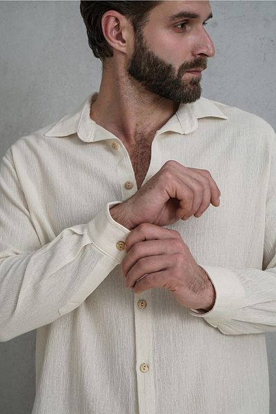 BOHEMAİ Wesley Férfi Oversize Crinkle bézs ing