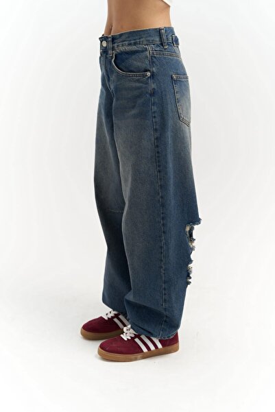 MAI STUDIOS CO. Dex Ripped Detail Tmavě modré džínové kalhoty
