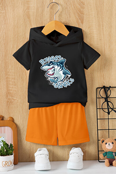 MYADA Преміум-комплект для дітей з капюшоном і принтом персонажів Hungry Shar...