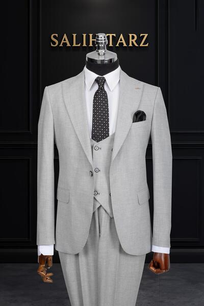 Salihtarzz Takım Elbise Yelekli SlimFit Gri SD42165
