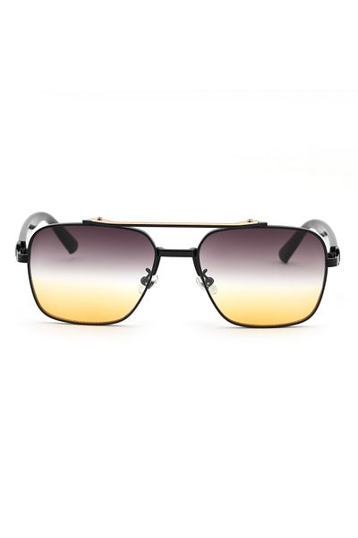 Angel Eyes Rectangle Design Black Frame Double Color Glass(Yellow-Black) Glass Unisex Sunglasses
