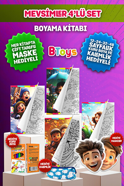 BToys BOYAMA KİTABI SETİ - MEVSİMLER - KURU BOYA, MASKE VE KALEM KUTUSU HEDİYELİ