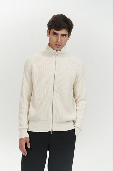 MAİ COLLECTİON Brock Herren-Strickpullover mit durchgehendem Reißverschluss in Ecru