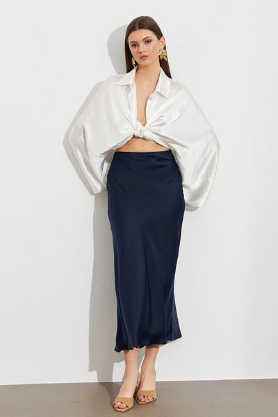 Cool & Sexy Fusta de damă din satin indigo SE20