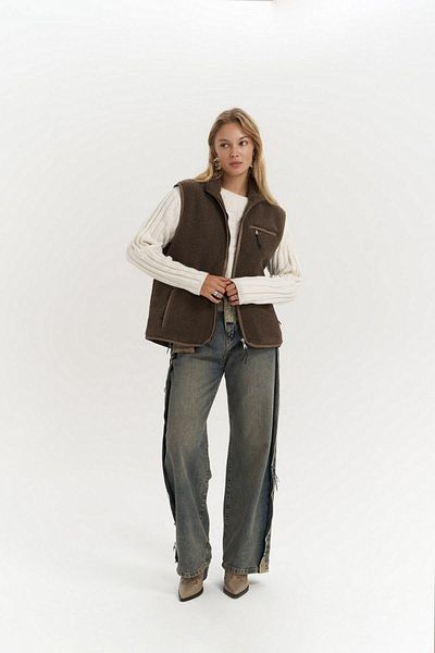 MAİ COLLECTİON Alberg Brown Loose Teddy Vest