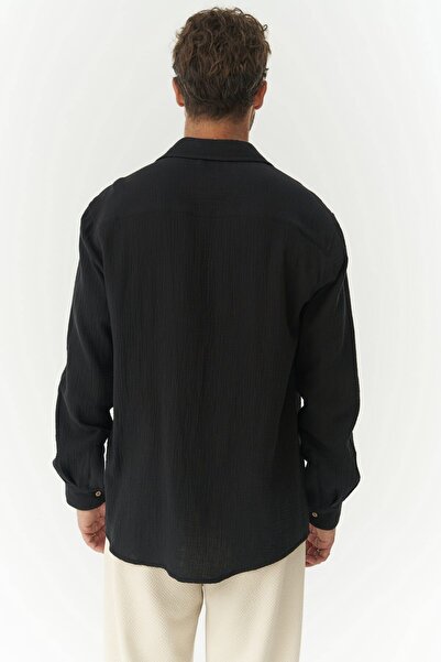 BOHEMAİ Herman férfi túlméretezett fekete muszlin ing