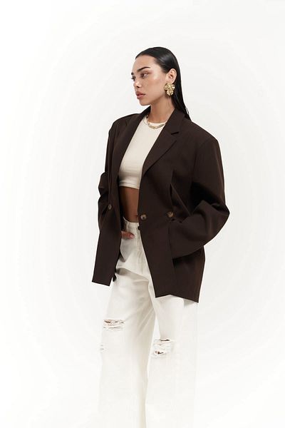 MAİ COLLECTİON Ashley Slit Detailed Brown Blazer