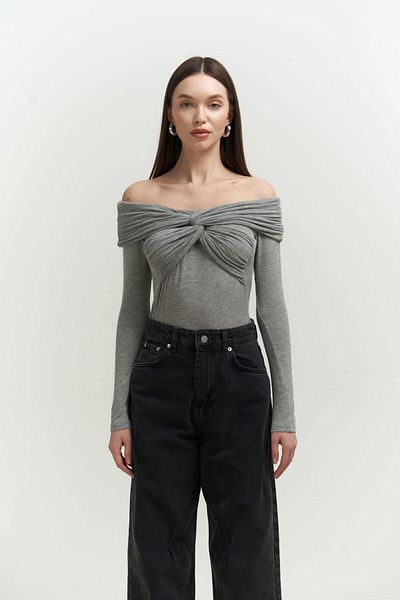 MAİ COLLECTİON Vanni Cross Detail Gray Long Sleeve Blouse