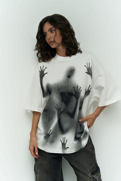 MAİ COLLECTİON Bílé oversize tričko Ghost