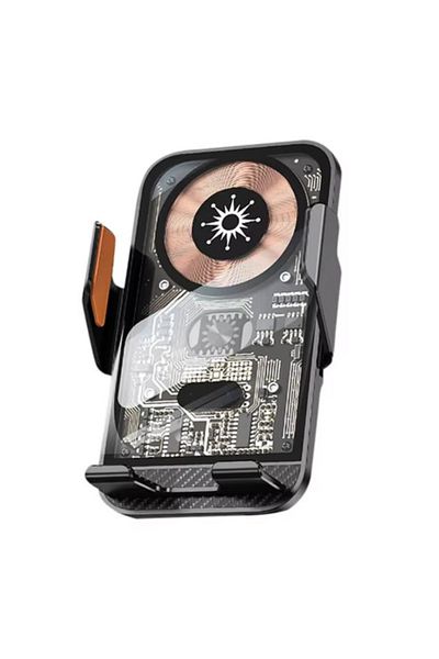 REDz Accessories Suport C10 G-A48, încărcare wireless rapidă de 15W, grilă, cleme automate, design de circuit, negru