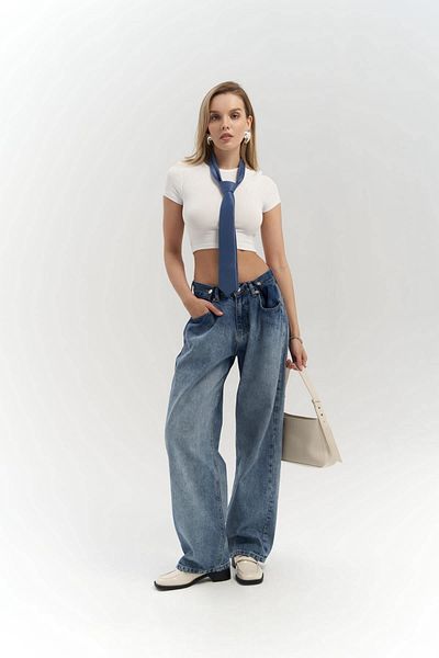 MAİ COLLECTİON Wyjątkowe niebieskie/niebieskie spodnie jeansowe