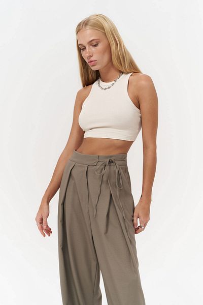 MAİ COLLECTİON Bézs Crop Top - Fleur Corded Halter gallér