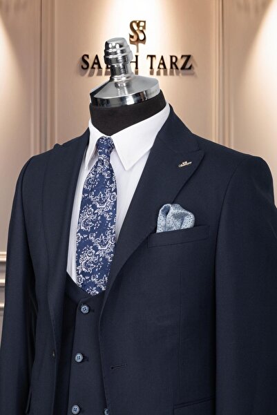 Salihtarzz Suit Slimfit with Vest Navy Sd42163