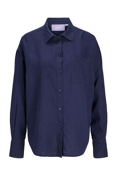 JJXX Women's Jxjamie Oversize Long Sleeve Linen Shirt 12269668   Navy Blue