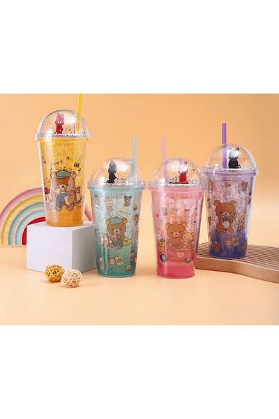 Honney Boutique Led 3D Colorful Lighted Mica Water Bottle Flask Water Bottle Cocktail Glass with Straw Lighted Figure