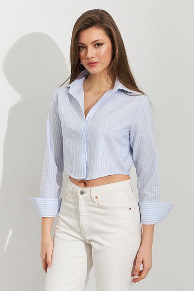 Cool & Sexy Cămașă crop cu dungi ecru-albastru pentru femei MPC305