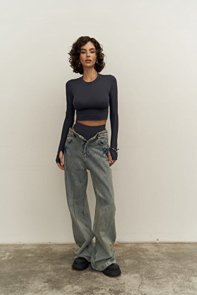 MAI STUDIOS CO. Antracit Biance Crop Top