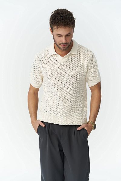 BOHEMAİ Pánské pletené tričko Peter Polo Neck Ecru
