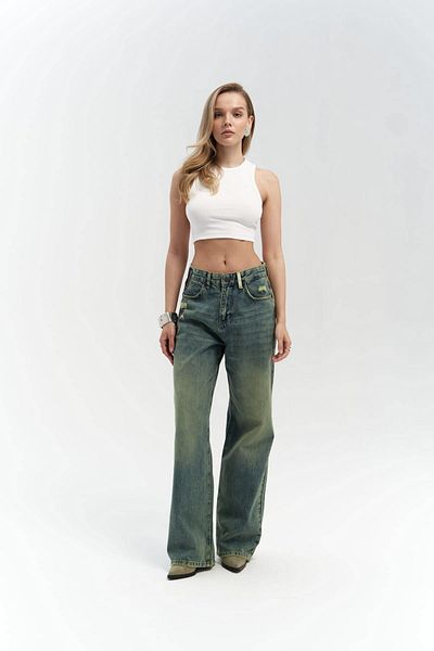MAİ COLLECTİON Pantaloni blugi verzi spălați