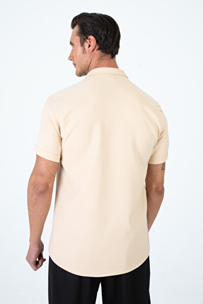 Artı1 Men's Slim Fit Slim Fit Short Sleeve Breathable Knitted Texture Summer Men's Shirt